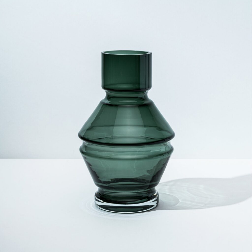 Large Smokey Gray Tiered Glass Vase