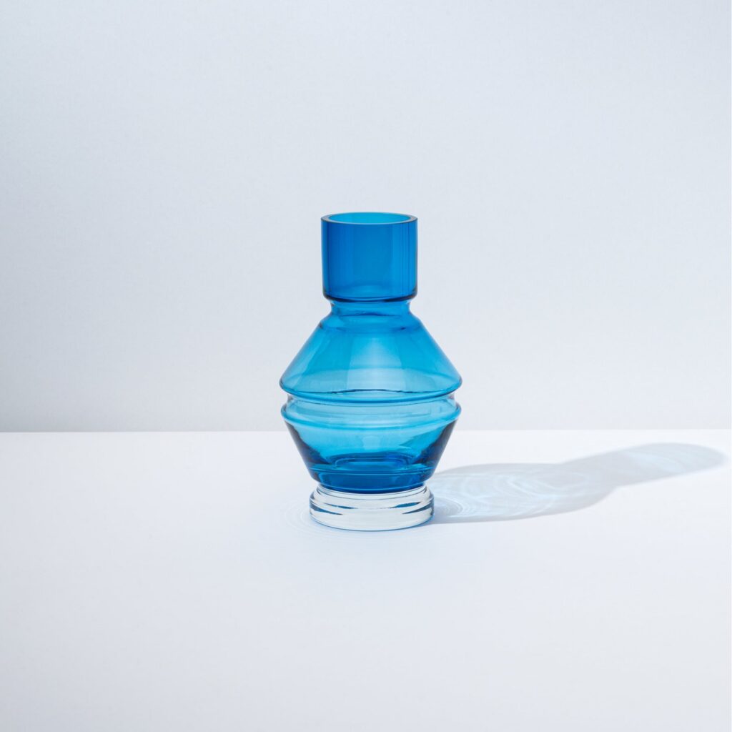 Aquamarine Blue Small Tiered Glass Vase