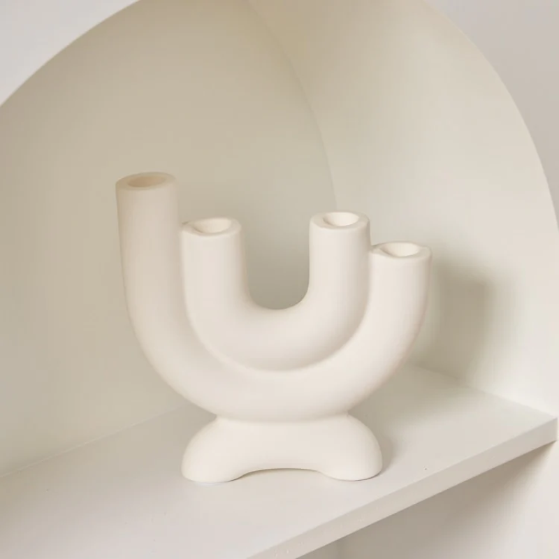 Off White Curves Architectural Ceramic Candle Holder - Image 5