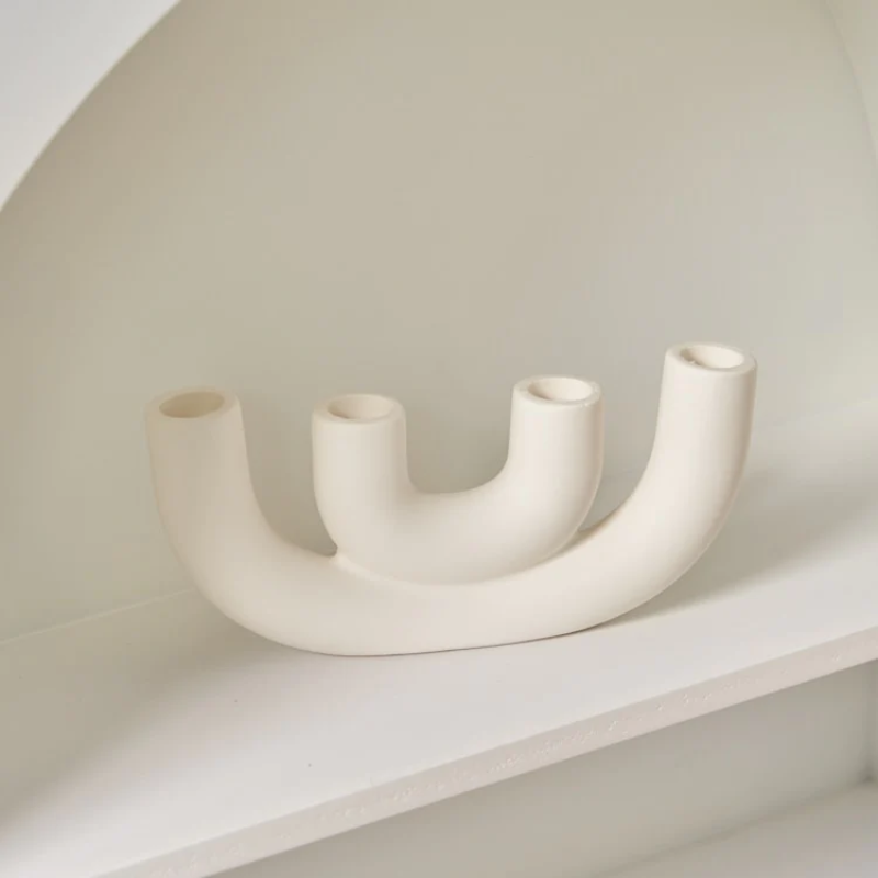 Off White Curves Architectural Ceramic Candle Holder - Image 4