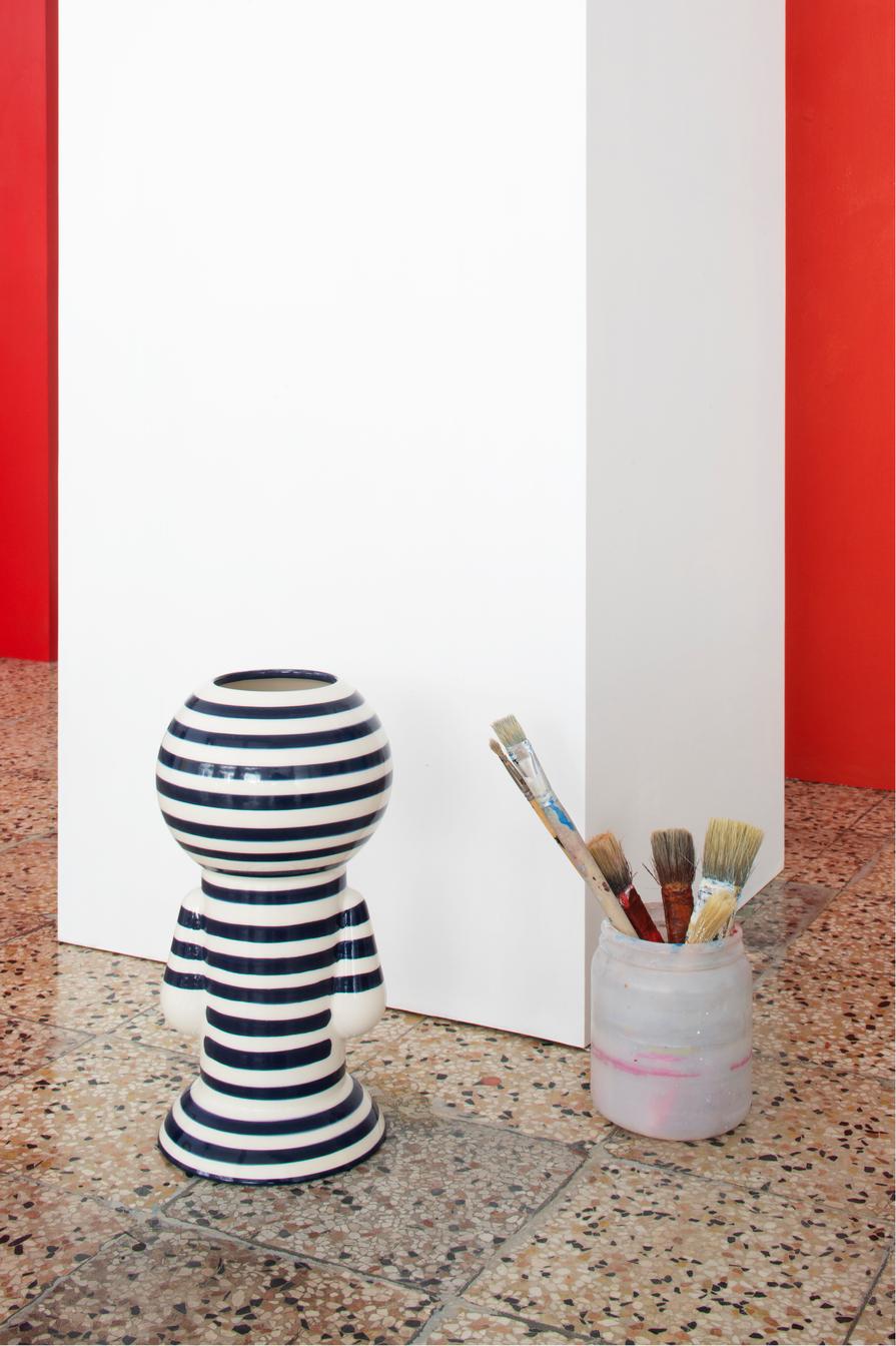 Dark Blue Striped Figurine Vase - Image 4